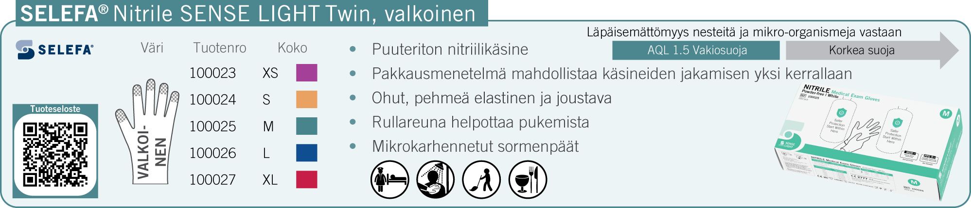 SELEFA Nitrile SENSE LIGHT Twin, valkoinen