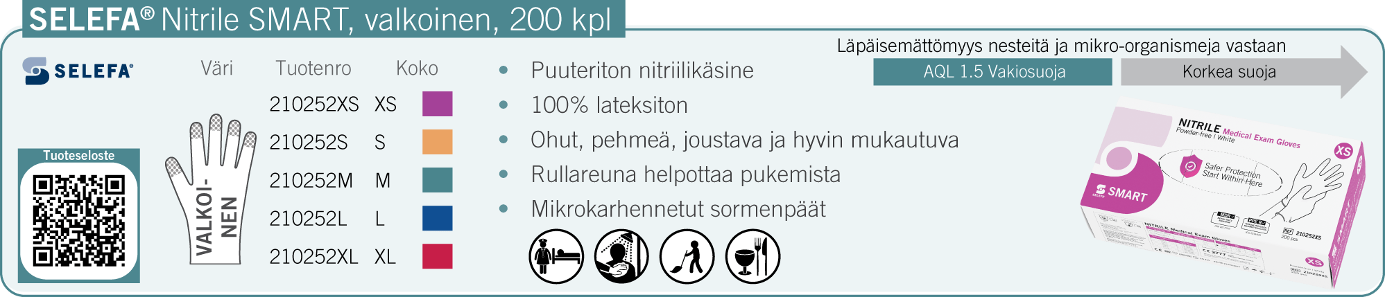 SELEFA Nitrile SMART, valkoinen, 200 kpl