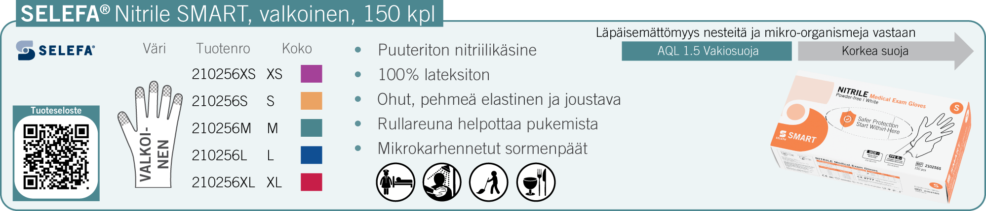 SELEFA Nitrile SMART, valkoinen, 150 kpl